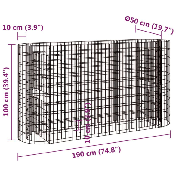 Strat Înălțat Gabion 190x50x100 cm - Fier Galvanizat