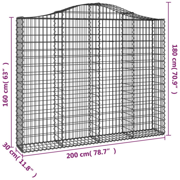 Coș Gabion Arcuit Fier Galvanizat 200x30x160/180 cm