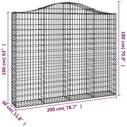 Coș Gabion Arcuit Fier Galvanizat 200x30x160/180 cm