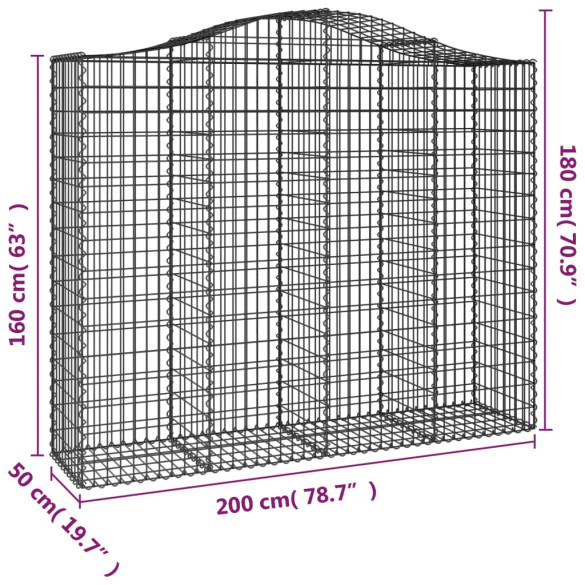 Coș Gabion Arcuit Fier Galvanizat | 200x50x160/180 cm