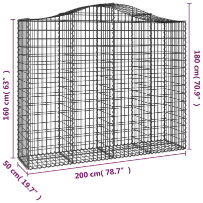 Coș Gabion Arcuit Fier Galvanizat | 200x50x160/180 cm