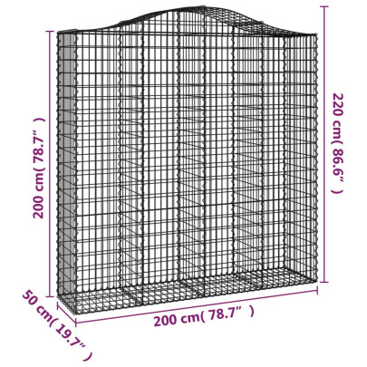 Coș Gabion Arcuit Fier Galvanizat 200x50x200/220 cm