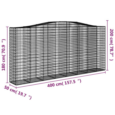 Coș Gabion Arcuit 400x50x180/200 cm - Fier Galvanizat