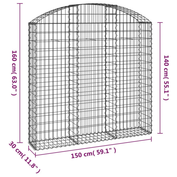 Coș Gabion Arcuit 150x30x140/160 cm - Fier Galvanizat