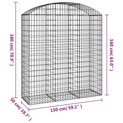 Coș Gabion Arcuit 150x50x160/180 cm - Fier Galvanizat