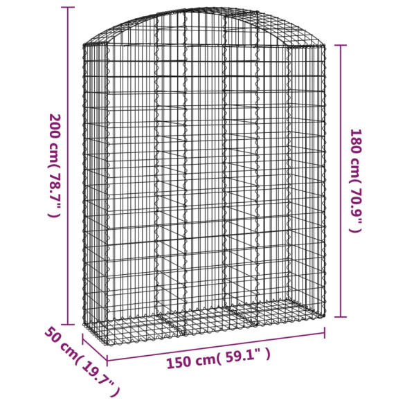 Coș Gabion Arcuit 150x50x180/200 cm - Fier Galvanizat