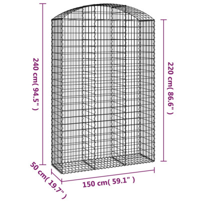 Coș Gabion Arcuit 150x50x220/240 cm - Fier Galvanizat
