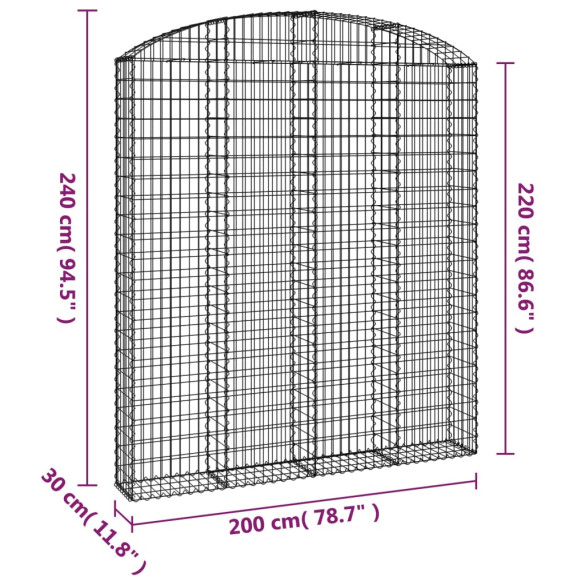Coș Gabion Arcuit 200x30x220/240cm - Fier Galvanizat