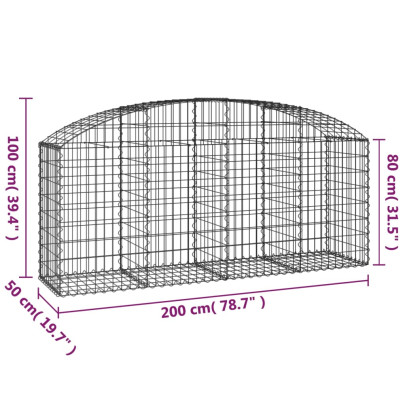 Coș Gabion Arcuit Fier Galvanizat 200x50x80/100cm