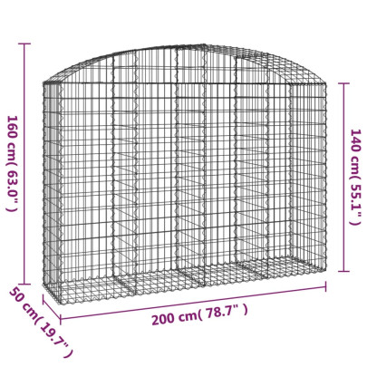 Coș Gabion Arcuit 200x50x140/160 cm - Fier Galvanizat