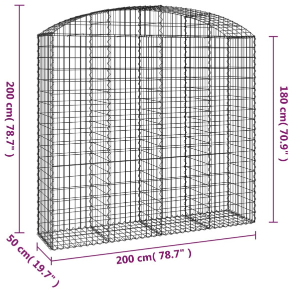 Coș Gabion Arcuit 200x50x180cm - Fier Galvanizat | Livrare Gratuită
