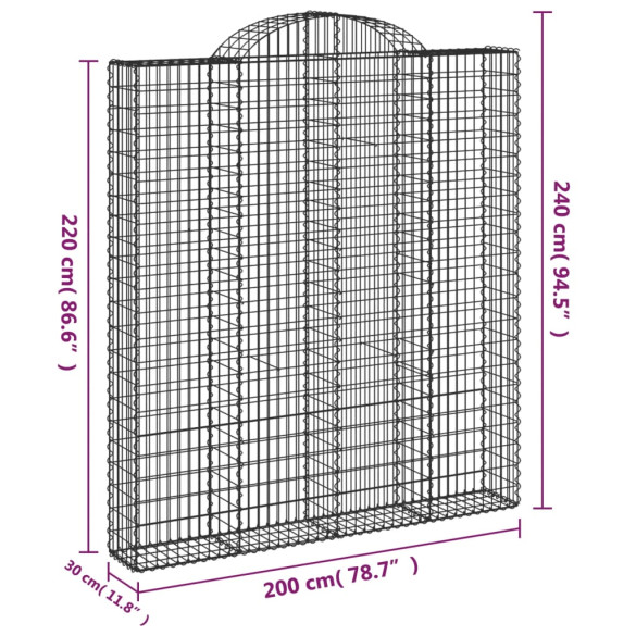 Coș Gabion Arcuit 200x30x220/240cm - Fier Galvanizat