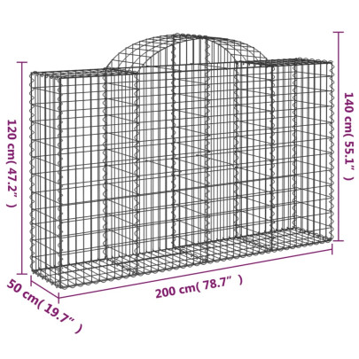 Coș Gabion Arcuit Fier Galvanizat 200x50x120/140 cm