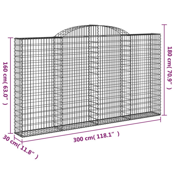 Coș Gabion Arcuit - 300x30x160/180 cm - Fier Galvanizat