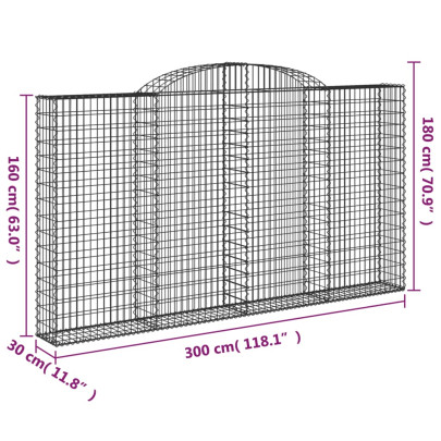 Coș Gabion Arcuit - 300x30x160/180 cm - Fier Galvanizat