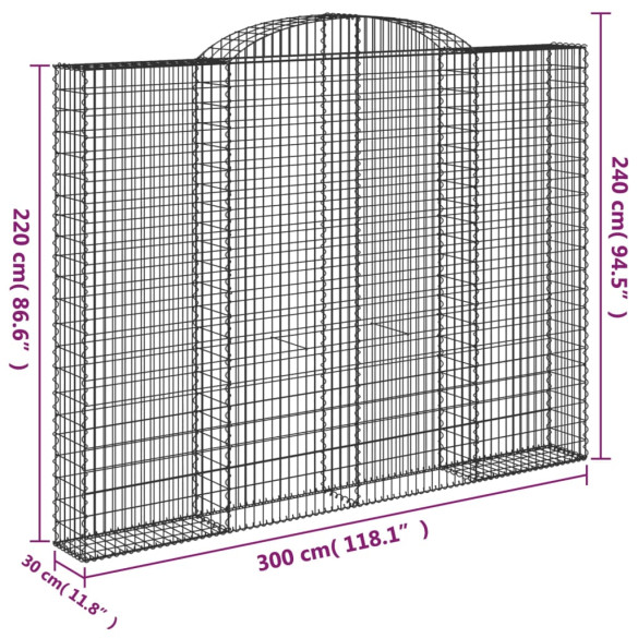 Coș Gabion Arcuit 300x30x220/240 cm - Fier Galvanizat Rezistent