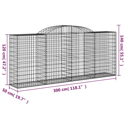 Coș Gabion Arcuit - 300x50x120/140 cm - Fier Galvanizat