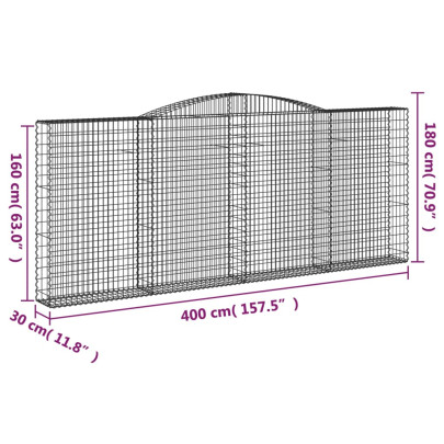 Coș Gabion Arcuit 400x30x160/180 cm - Fier Galvanizat