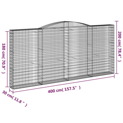 Coș Gabion Arcuit 400x30x180/200 cm - Fier Galvanizat