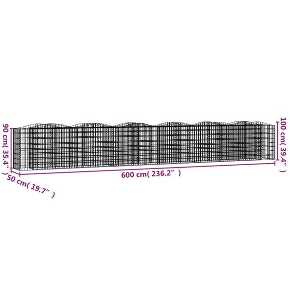 Strat Înălțat Gabion Arcuit 600x50x100 cm - Fier Galvanizat