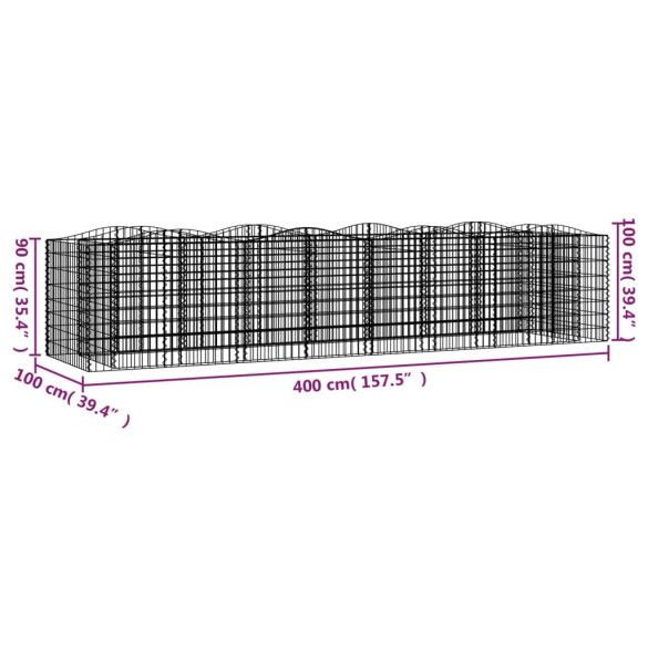 Strat Înălțat Gabion Arcuit 400x100x100 cm - Fier Galvanizat