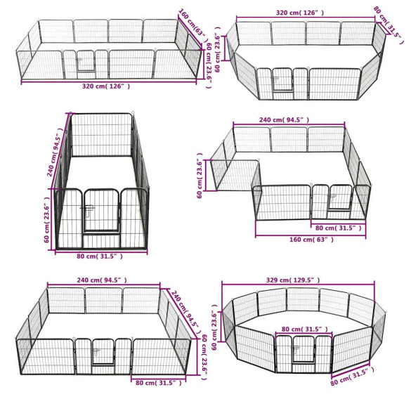 Țarc Câini 12 Panouri Oțel Negru 80x60 cm - Livrare Gratuită