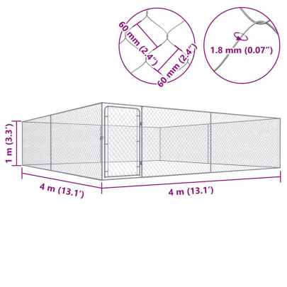 Padoc Câini Exterior 4x4m - Oțel Galvanizat | Gratuit