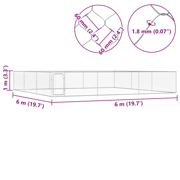 Padoc Câini 6x6m - Oțel Galvanizat | Livrare Gratuită