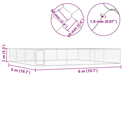 Padoc Câini 6x6m - Oțel Galvanizat | Livrare Gratuită