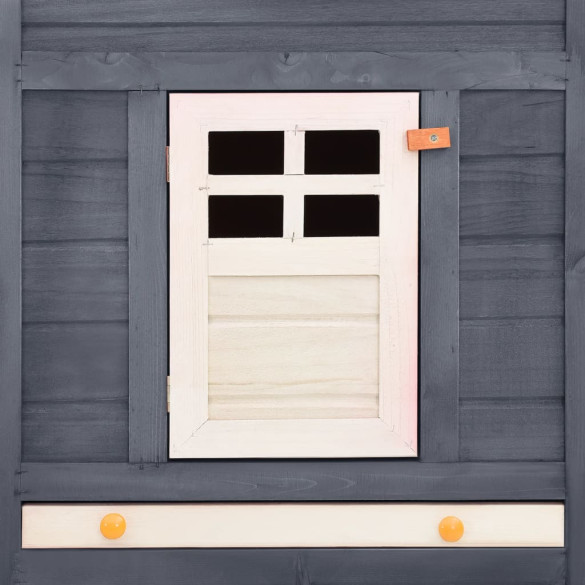 Cușcă Iepuri Exterior din Lemn - Spațiu Joacă Gri/Alb