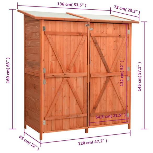 Magazie Grădină Lemn Brad 136x75x160 cm - Depozitare Unelte