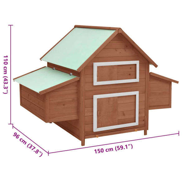 Coteț Găini Lemn Brad 150x96x110 cm - Cafeniu/Alb