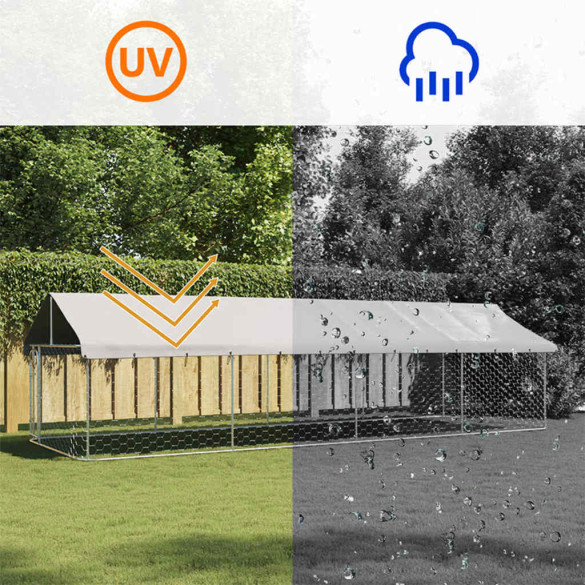 Padoc Câini Exterior cu Acoperiș | 600x200x150 cm