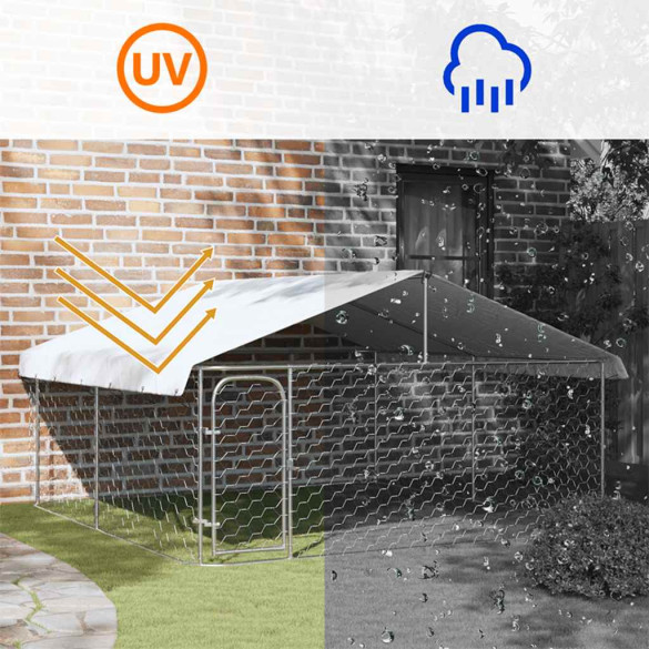 Padoc Câini Exterior 300x300cm cu Acoperiș | Livrare Gratuită