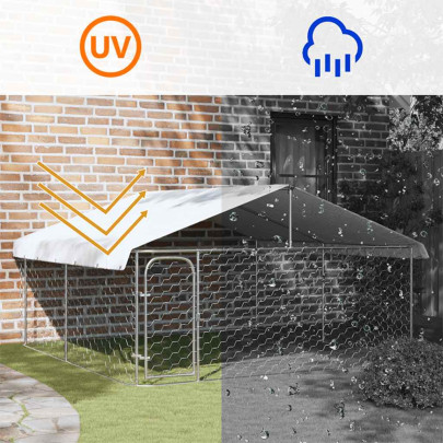 Padoc Câini Exterior 300x300cm cu Acoperiș | Livrare Gratuită