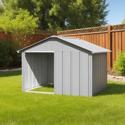 Casă pentru câini - gri - 116,5x103x81,5 cm - oțel galvanizat