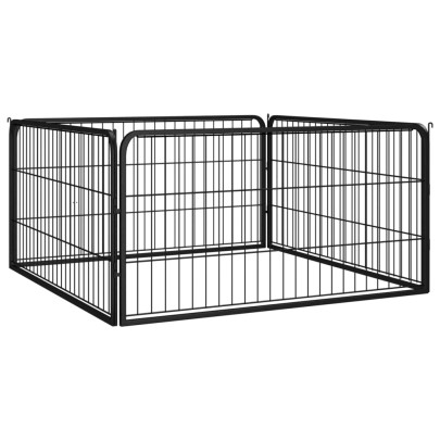 Padoc pentru câini cu 4 panouri - negru - 100x50 cm - oțel