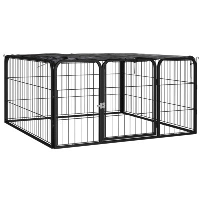 Padoc pentru câini cu 4 panouri - negru - 100x50 cm - oțel