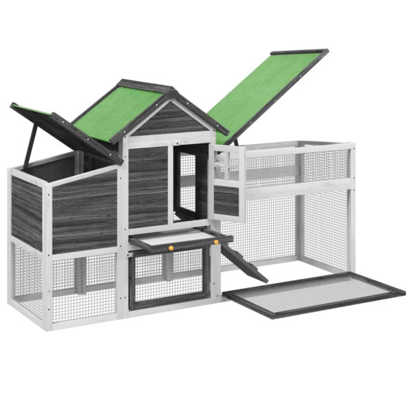 Coteț Găini Lemn Masiv Pin - 186x58x113 cm - Gri