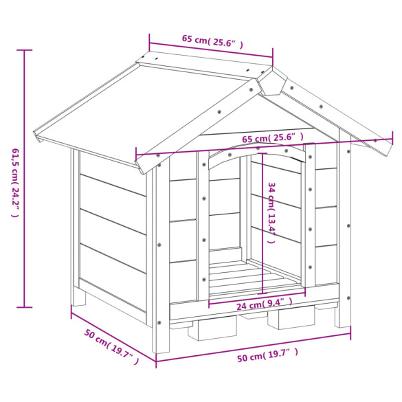 Cușcă Câini Lemn Pin 65x65x61,5 cm - Livrare Gratuită