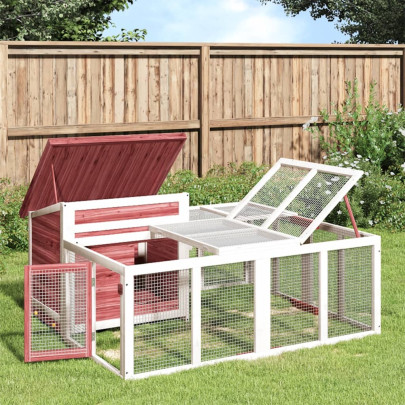 Cușcă iepuri lemn masiv - 144x123x67,5 cm - Cafeniu