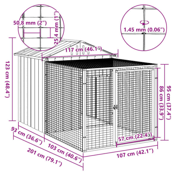 Coteț pui oțel galvanizat cu incintă - Livrare gratuită