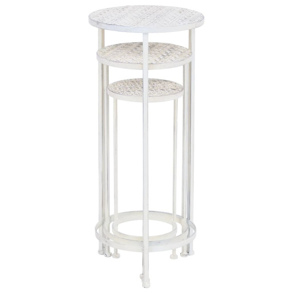 Set 3 Suporturi Plante Vintage Metalice - Alb Antic