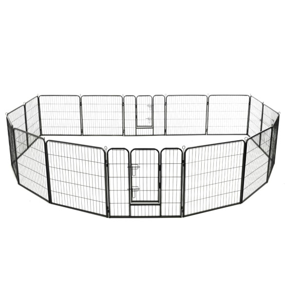 Țarc Câini Oțel 16 Panouri 80x80 cm - Negru | Livrare Gratuită