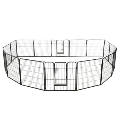 Țarc Câini Oțel 16 Panouri 80x80 cm - Negru | Livrare Gratuită