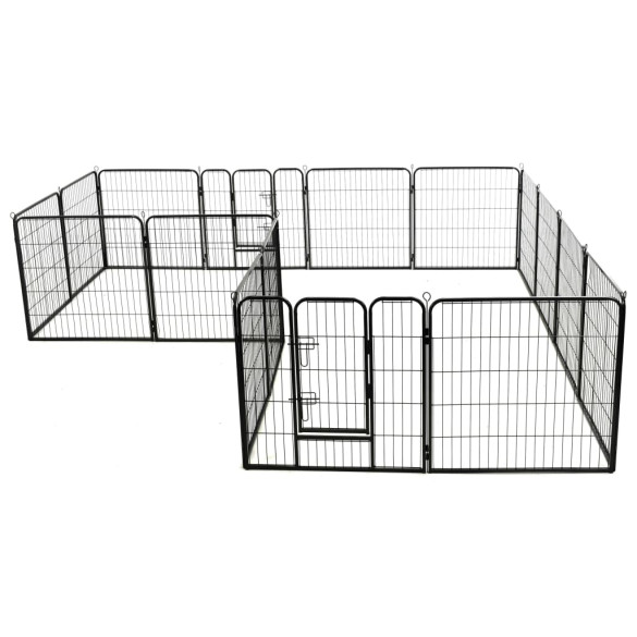 Țarc Câini Oțel 16 Panouri 80x80 cm - Negru | Livrare Gratuită