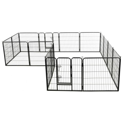 Țarc Câini Oțel 16 Panouri 80x80 cm - Negru | Livrare Gratuită
