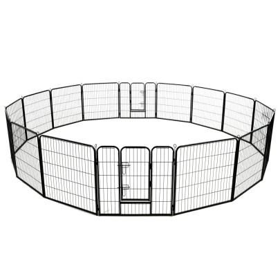 Țarc Câini Oțel 16 Panouri 80x80 cm - Negru | Livrare Gratuită