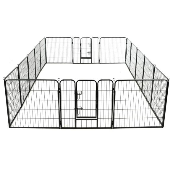 Țarc Câini Oțel 16 Panouri 80x80 cm - Negru | Livrare Gratuită