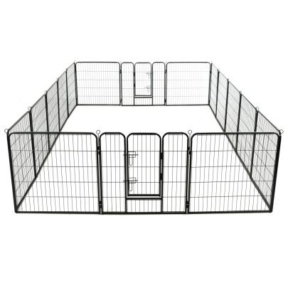 Țarc Câini Oțel 16 Panouri 80x80 cm - Negru | Livrare Gratuită